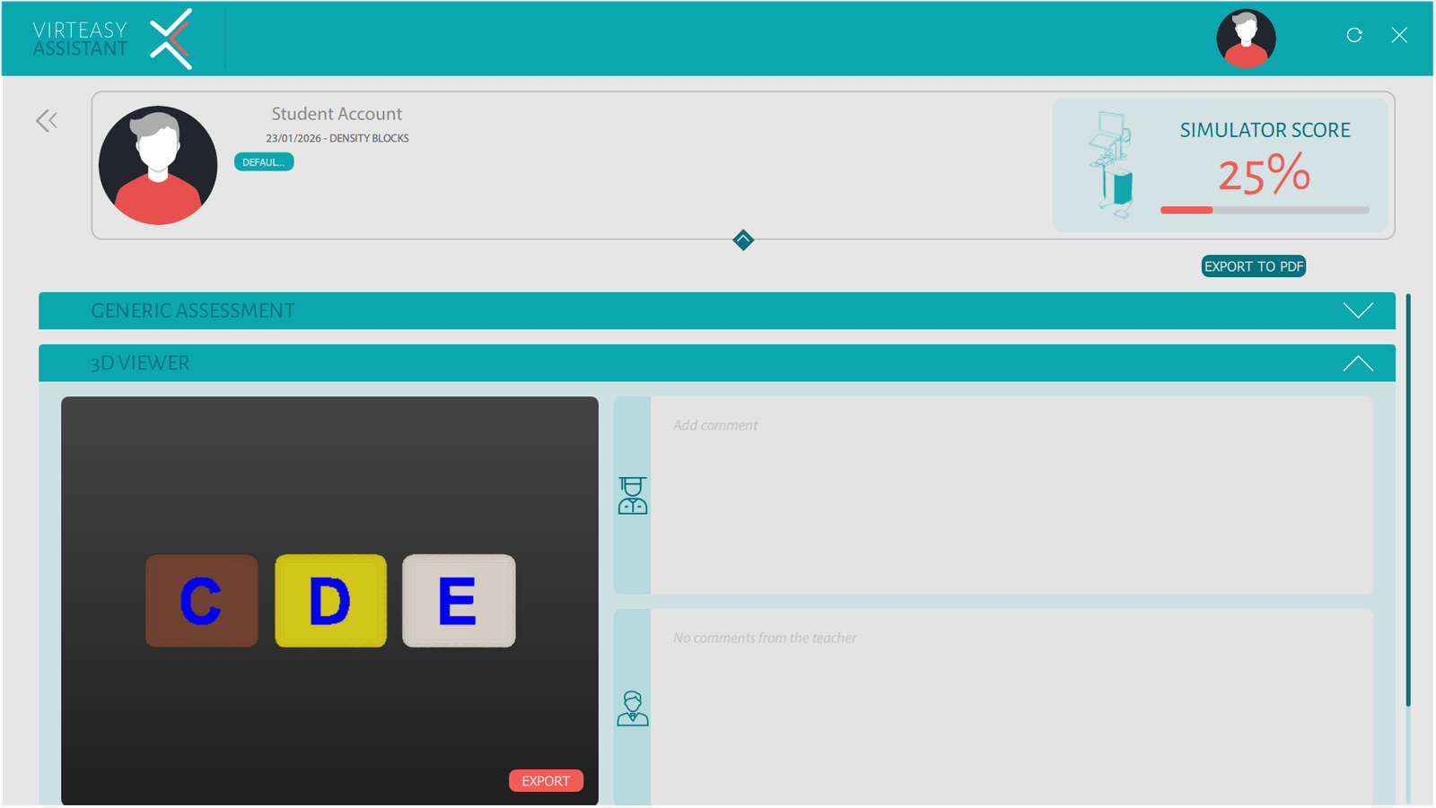 Virteasy Assistant exercise evaluation screen